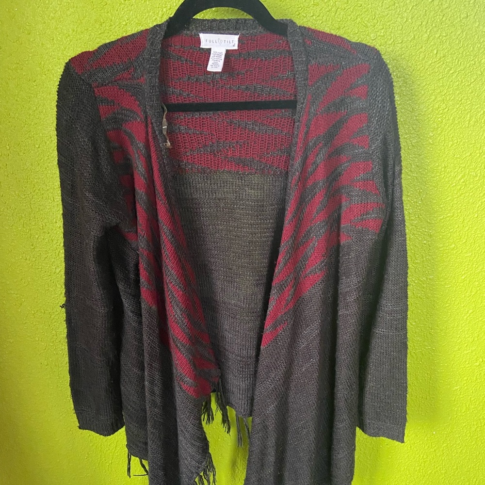 Youth black and burgundy cardigan sweater